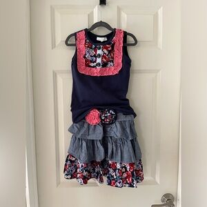 Girl’s outfit tank top, belt & tired skirt set from Oopsie Daisy Ruffles size 8